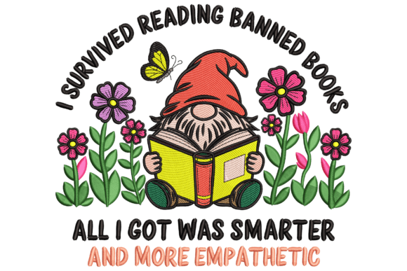 Banned Books Gnome: A Whimsical Embroidery Design