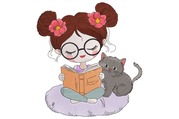 Book Girl with Cat: A Design Asset
