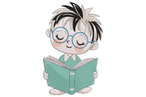 Boy Reading Book: A Charming Embroidery Design for Modern Makers