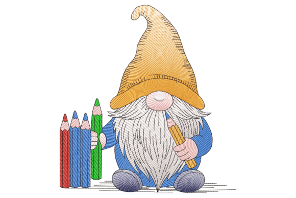 Color Pencil Gnome: A Vibrant Embroidery Design for Every Fabric
