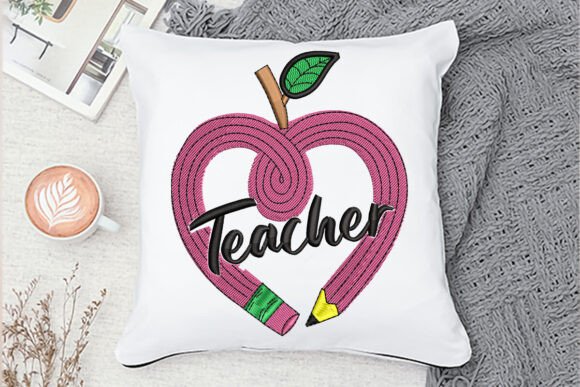 Pencil Teacher: A Vibrant Embroidery Design for Personalized Textiles